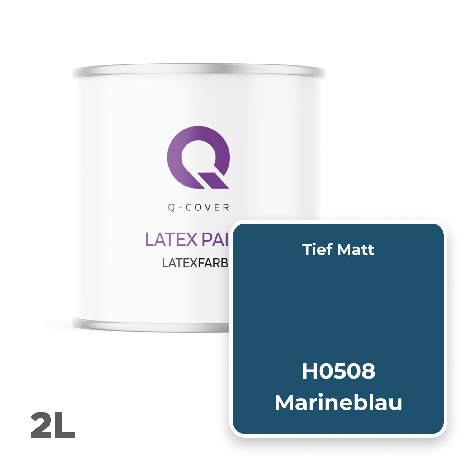 Latexfarbe 2L Marineblau – Matte Innenfarbe für Wand & Decke, Klasse 3, Hohe Deckkraft, Scheuerfest