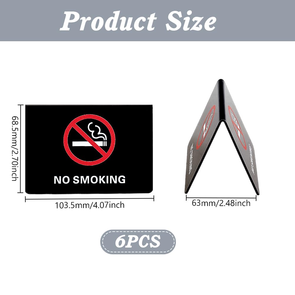 AHANDMAKER 6Pcs No Smoking Table Tent Signs, 4x2.7" Black Acrylic Double-Sided No Smoking Tabletop Sign - Image 2