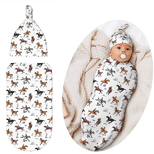 Image of Qwalnely Horse Swaddling Blanket for Baby, Western Baby Stuff with Hat