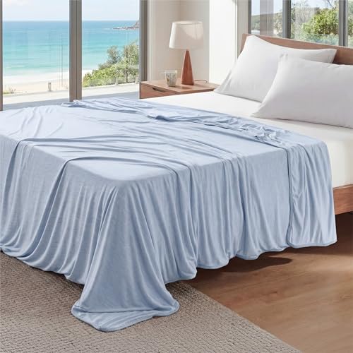 Image of Bedsure Celestial Blue Cooling Blanket Full Size for Hot Sleepers - Summer Blanket Full Size Cold Bed Cool Arc-Chill Thin Ice Bedding with Rayon Derived from Bamboo Night Sweats Hot Flashes, 80x90