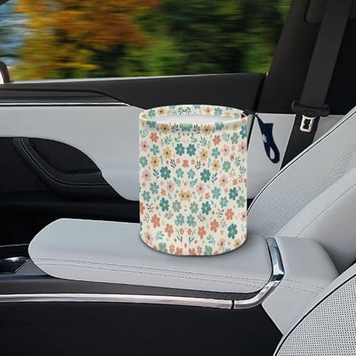 Image of Flowers Car Rubbish Bin Holder Multipurpose Front Seat Back Seat Garbage Container Bag Kitchen Hanging Foldable Rubbish Bin Fashion Vehicle Organization Bin
