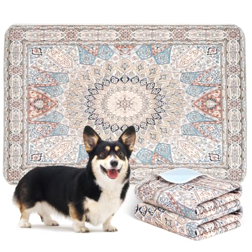 Deamoser 洗えるペットシーツ 67×102cm 2枚 犬用 ペットシーツ 洗える 犬おしっこマット 防水 吸水 速乾 滑り止め 繰り返し使える トイレトレーニング 介護 ケージ用 中型犬対応（ベージュ模様）