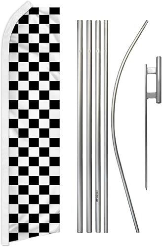 Miniatura 1 de Infinity Republic - Kit de bandera y mástil a cuadros en blanco y negro - Perfecto para negocios, concesionarios, eventos, tiendas, etc