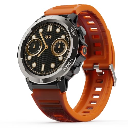 Image of GOBOULT Tuff Hawk Smart Watch 1.39'' HD Display, BT Calling, Working Crown, 150+Watchfaces, 450 Nits Brightness, AI Voice Assistant, SpO2 Monitoring (Green) (Saffron)