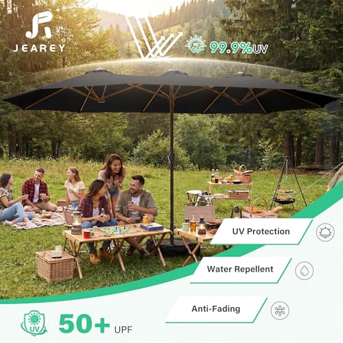 JEAREY 15ft Large Patio Umbrella with Base, Outdoor Rectangle Umbrella Double-Sided Market Umbrella with Stand for Pool, Deck, Backyard and Garden, Black by JEAREY - Image 4