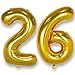 AULE Luftballon Zahl 26 Gold: XXL 101 cm Folienballon Geburtstag Gold 62 Jahre Zahlen 40 Zoll Helium Ballon Kinder Junge Mädchen Zahlenballon für Babyparty Jubiläum Deko