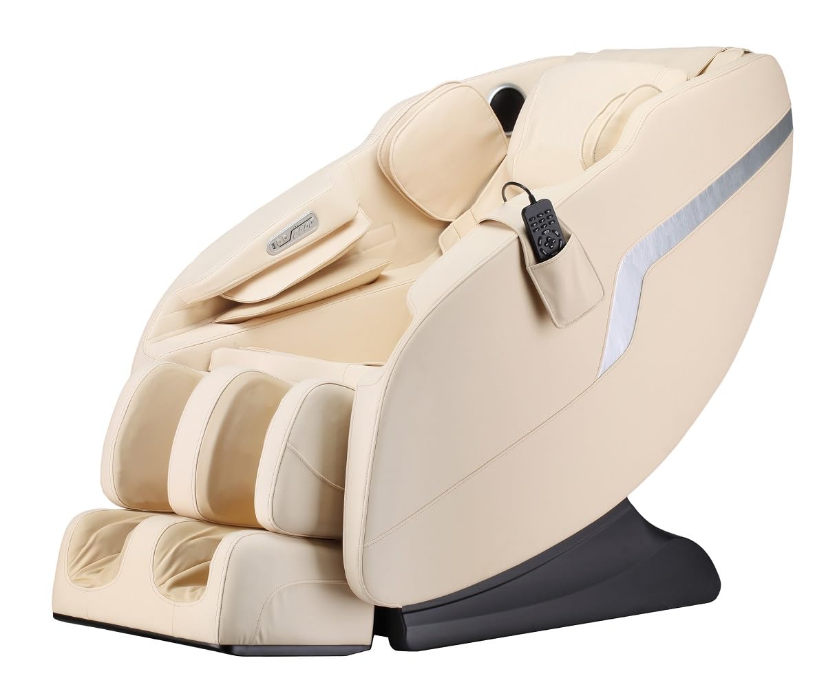 Poltrona massaggiante di lusso Costanza Shiatsu Zero Gravity, in pelle beige con tecnica a rulli, per massaggio delle braccia, per soggiorno, comoda e moderna, in pelle