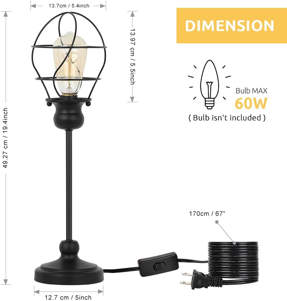HAITRAL Vintage Table Lamp - Modern Nightstand Lamp, Simple Bedside Desk Lamp for Bedroom, Living, Office with Metal Base, Black