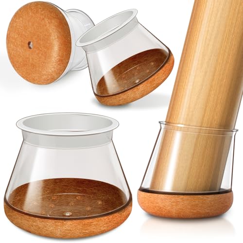 OCONDA 24 Stück Stuhlbeinkappen, Klare Schutzkappen für Stuhlbeine Mit Filz,Filzgleiter, Silikon Schutzkappen für Stuhlbeine Schräge, Stühle für Verschleißfeste Stuhlbeinschoner, M Fit:20.1-30mm