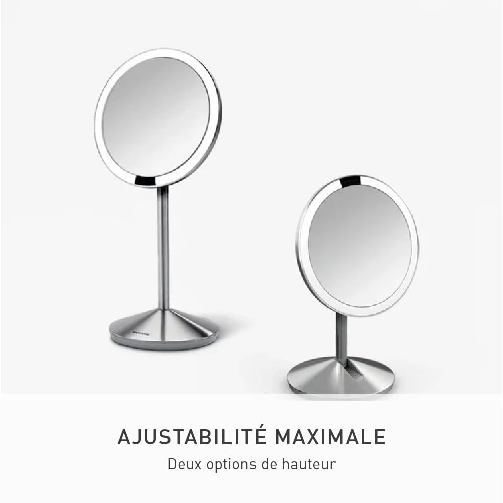 simplehuman ST3004 miroir à capteur pliable 12 cm, miroir grossissant 10x lumineux maquillage avec lumière LED, rechargeable, cosmétique portable, salle de bain, voyage, acier inoxydable brossé | Miroir à Capteur Pliable 12 cm, Miroir Maquillage Lumineux