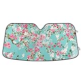 Auto-Sonnenschutz für die Windschutzscheibe, Kirschzweige mit rosa und weißen Blumen und grünen...