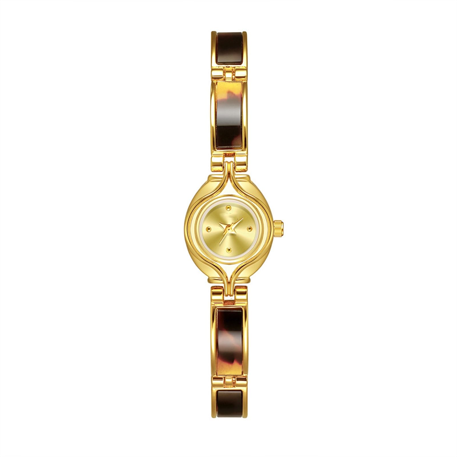 Reloj de Cuarzo Resistente al Agua (Paquete de 2), con Pulsera de Color ámbar y Tortuga, Estilo Retro, Redondo y pequeño, un Hermoso Regalo for Mujer. Reloj de Pulsera(Gold)