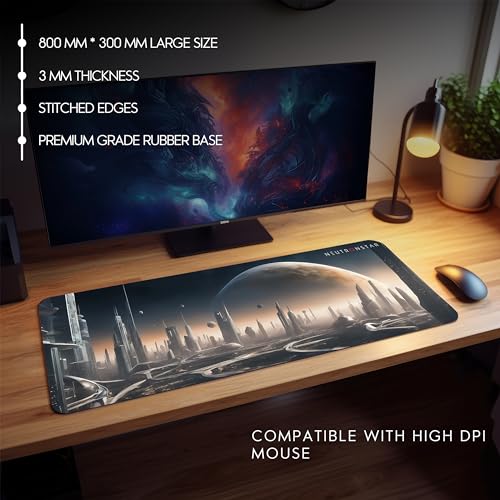 Image of NEUTRONSTAR Future City Gaming Mouse Pad, XL Size 800mm x 300mm x 3mm, Stitched Edges, Non Slip Rubber Base,Space Theme, Deskmat, Keyboard Mouse Pad for Office & Home (Universal)
