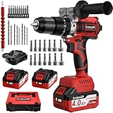 SundpeyPRO 120Nm Cordless Hammer Drill - 21V Brushless Impact Drill with 2 x 4.0Ah Battery - 20+3 Torque Electric Power Drills with 1/2 Inch Self-locking Metal Chuck & Bit Set & Desktop Charger & Case