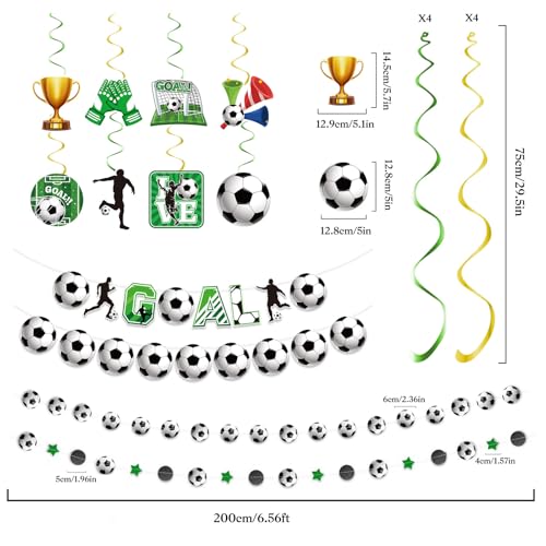 Football Soccer Party Decorations Set GOAL Banner Hanging Swirls for Soccer Fans Birthday Game Night & Sports Event Party Supplies — view 4