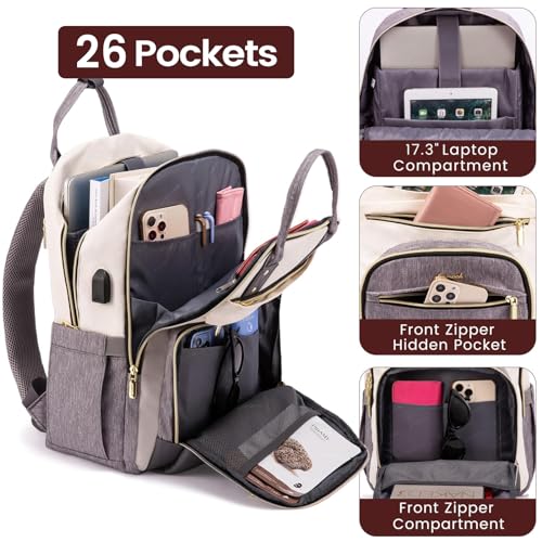 LOVEVOOK Laptop Backpack 17 inch, Large Rucksack Bag for Women with USB Port & Anti-theft Zipper - Image 3