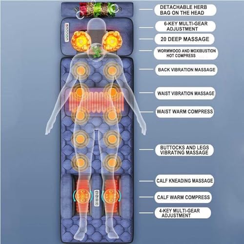 Colchón de masaje de espuma viscoelástica con calefacción y 10 nodos vibratorios para relajación de cuerpo completo y alivio muscular
