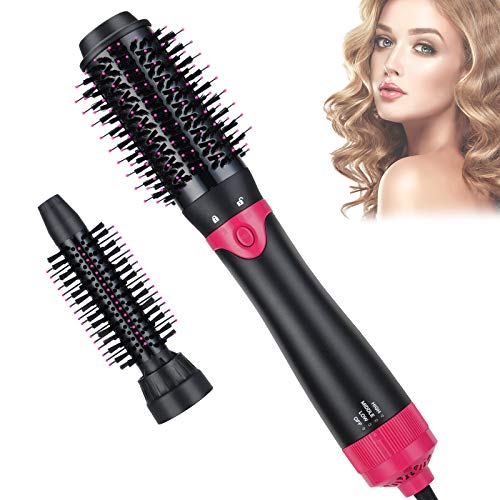 Hair Dryer Brush, 4 IN 1with 2 Interchangeable Brush Head Hot Air Brush Kit, Negative Ionic Hair Dryer and Volumizer for Styling, Straightening and Reducing Frizz and Static (Pink)