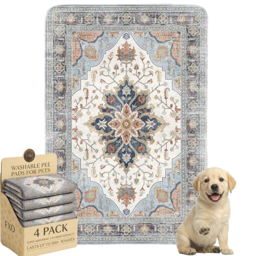Image of 4PACK Washable Pee Pads for Dogs,Great Urine Absorbent Reusable Puppy Training Pads,Waterproof,Leak-Proof & Non-Slip Potty Pads for Whelping,Crate,Playpen,Bed.(Blue Floral,24 inchx36 inch)
