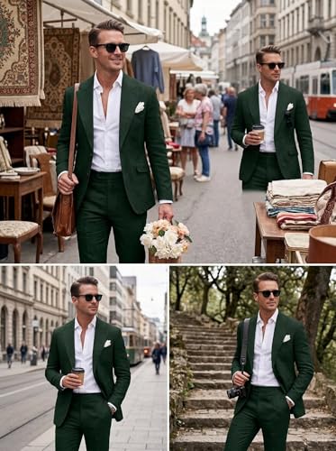 Image of Men's Linen Suit 2 Piece Slim Fit Summer Beach Wedding Prom Party | Breathable,Linen Blazer Suit Set,for Beach Weddings,Groom Wear,Prom and Outdoor Parties,Business Casual,Vacation Daily Wear