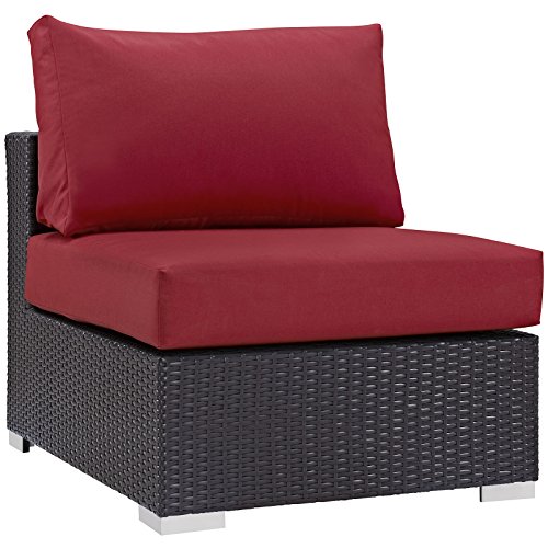 Modway Convene Wicker Rattan Outdoor Patio Sectional Sofa Armless Chair in Espresso Red