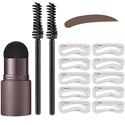 Etercycle One Step Eyebrow Stamp Shaping Kit - Adjustable Eyebrow Powder Stamp Makeup with 2 Eyebrow Pen Brushes 10 Reusable Eyebrow Stencils Buildable Brow Stencil ​Makeup Tools (Dark Brown)