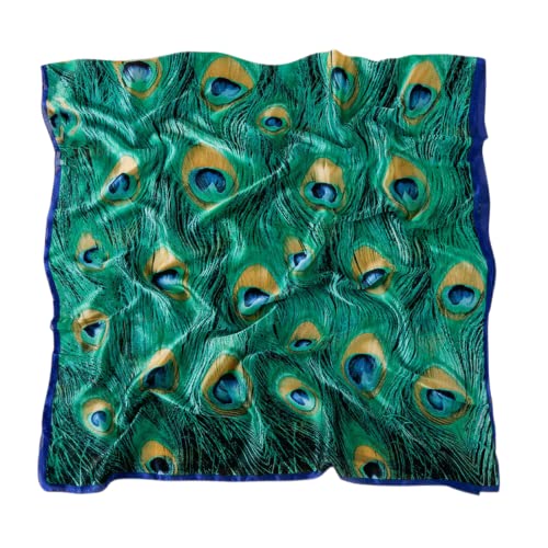 ZGMYC Women Silk Peacock Feather Print Scarf Pashmina Long Oversized Wrap Shawl Headscarf