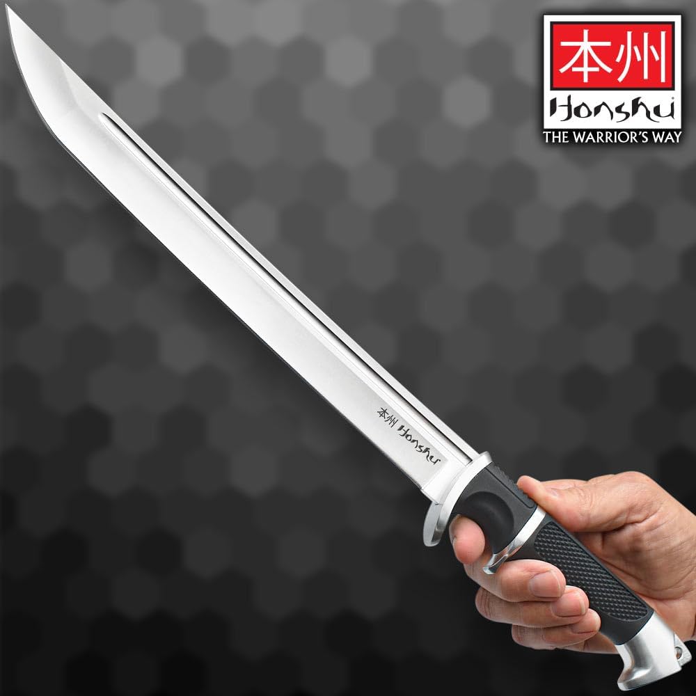 Honshu Sub-Hilt Tanto Knife | Modern Tactical Interpretation of Japanese Blade | 7CR13 Stainless Steel Blade | Premium Leather Sheath Included | TPR Handle | 17 1/4" Overall Length