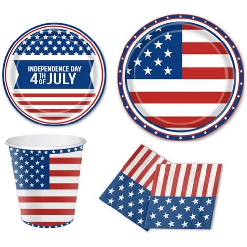 使い捨て食器 16セット プレート カップ ナプキン 紙製 アメリカの国旗 愛国的 7月4日 独立記念日 装飾 パーティー 装飾