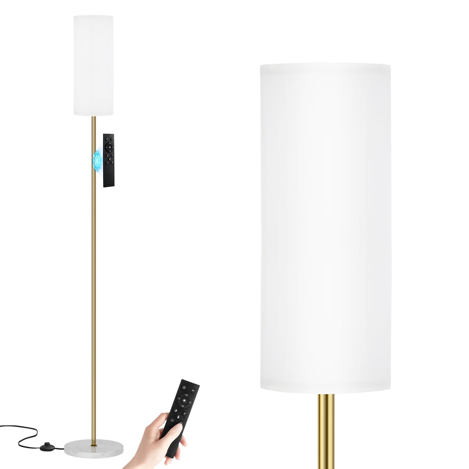 Ambimall 64'' Floor Lamps for Living Room with Remote Control and Stepless Dimmable Colors Temperature &amp; Brightness, Gold Standing Lamp with White Marble Base