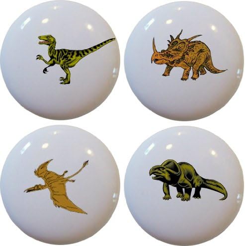 4 Dinosaur T-Rex Ceramic Cabinet Drawer Pull Knobs