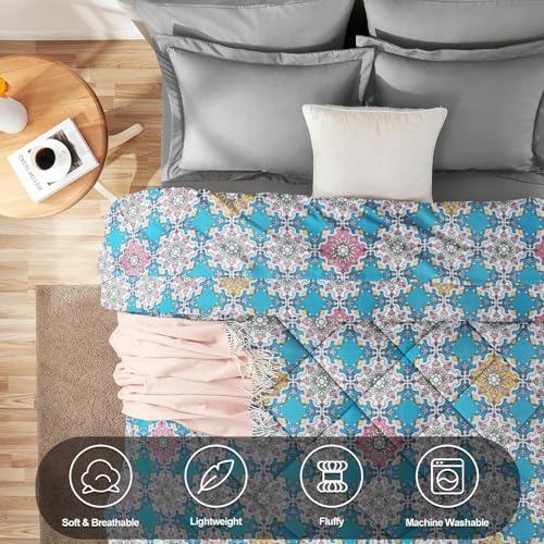 Image of Amazon Brand - Umi 220 GSM Reversible Microfiber AC Comforter /Duvets for Mild Winter | All Season King Size 3 Layered Quilted Blanket for Double Bed (228 cm x 254 cm Blue & White & Pink)