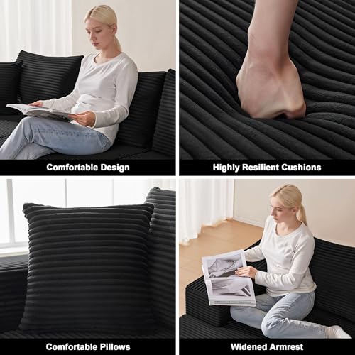 Image of Mangodan 140 inch Cloud Sectional Couch, Modular Sectional Sofa with Deep Seat, Boneless Sofa for Living Room, Fluffy Comfy L-Shaped Couch with Left Facing Chaise, No Assembly Required, Black