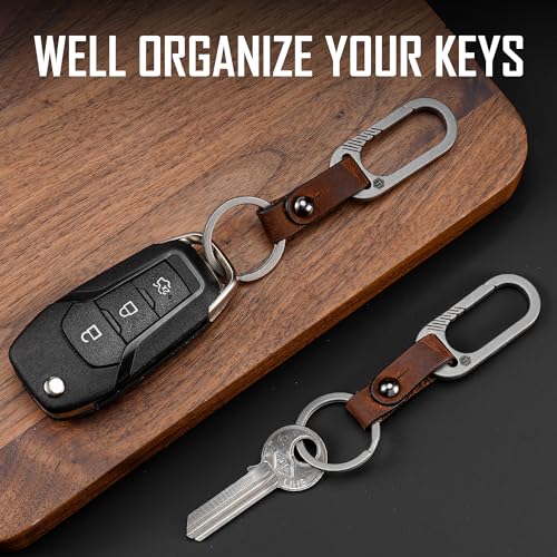 Image of KeyUnity KM02 Titanium Belt Clip Carabiner Leather Keychain Holder with Removable Stainless Steel Key Ring