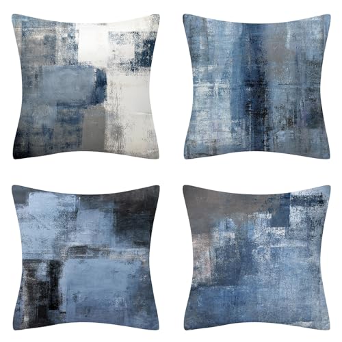 Lista de Colorante Azul los mejores 5. 46 AHAHM - Juego de 4 fundas de almohada decorativas para interiores y exteriores, color azul y gris, para sofá, sala de estar, recámara, 45.72 x 45.72 cm