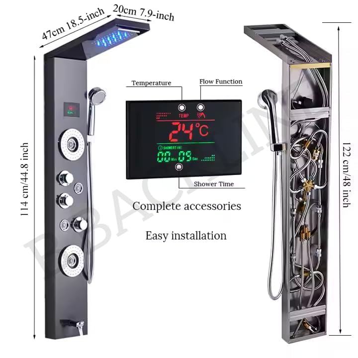 Image of Shower Panels For Bathroom SUS 304 7 in 1 Thermostatic Shower System With Temperature Display Rainfall Shower | Hot & Cold Water Adjustable | Hand Shower | Body Mist Spray | Water Spout