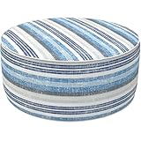 LVTXIII Inflatable Stool Ottoman Footrest with Handle, Decorative Fade-Resistant Foot Stool, Indoor or Outdoor Pouf for Home Garden and Camping Use, D21 x W 21 x H9, Stripe Layered Blue