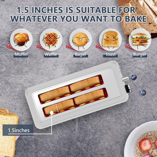 Image of Plum chef 4-Slice Toaster, Extra Wide Long SIot Toaster, 6 Browning Settings, Bagel /Defrost /Reheat Functions, Removable Crumb Tray (Stainless Steel)
