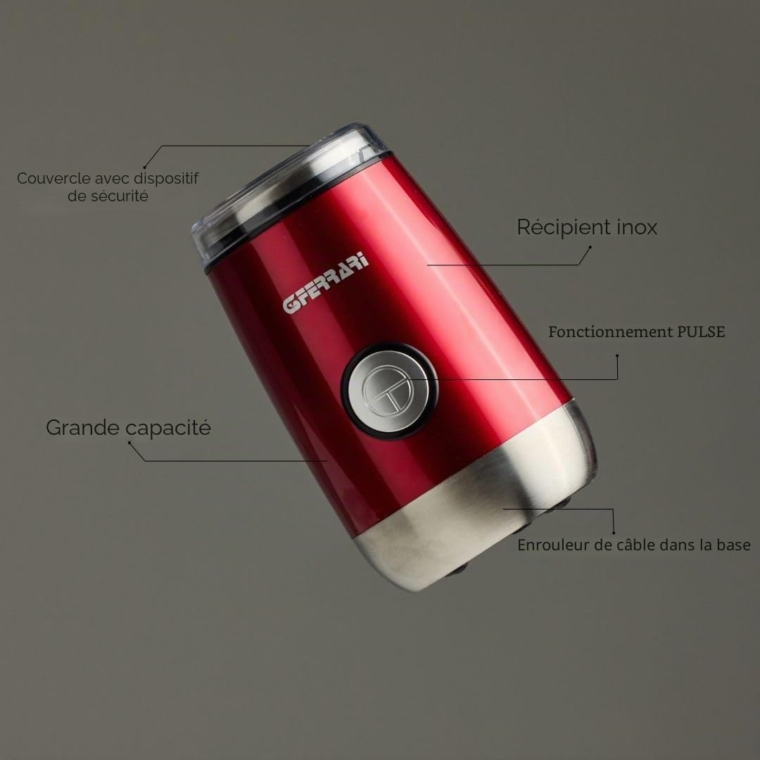 G3 Ferrari G20076 Cafexpress Moulin à Lames Rouge, Acier Inoxydable 150 W