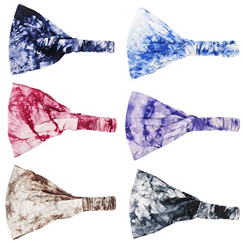 Carede Women and Girls Non slip off Cotton Lycra Tie Dye Stretch Moisture Wicking Elastic Sports Bandana Headband/Head wrap/Yoga Headband/Head Sarf,Pack of 6