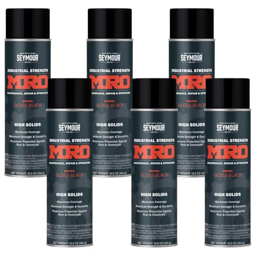 SEYMOUR 620-1415 Industrial MRO High Solids Spray Paint, Gloss Black, 16 Ounce Case: 6 Units