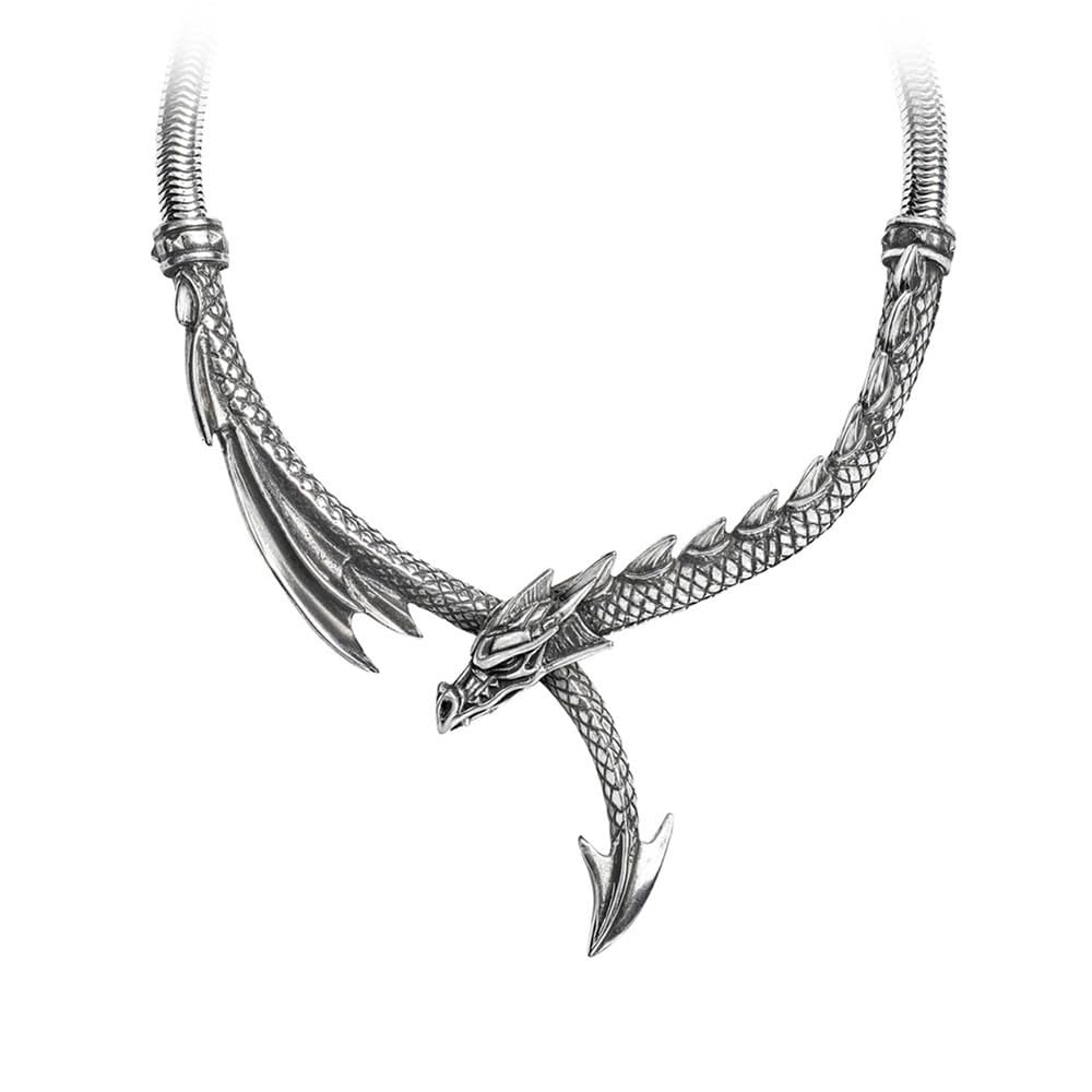 Alchemy Gothic Dragons Lure Necklace Donna Collana colore argento