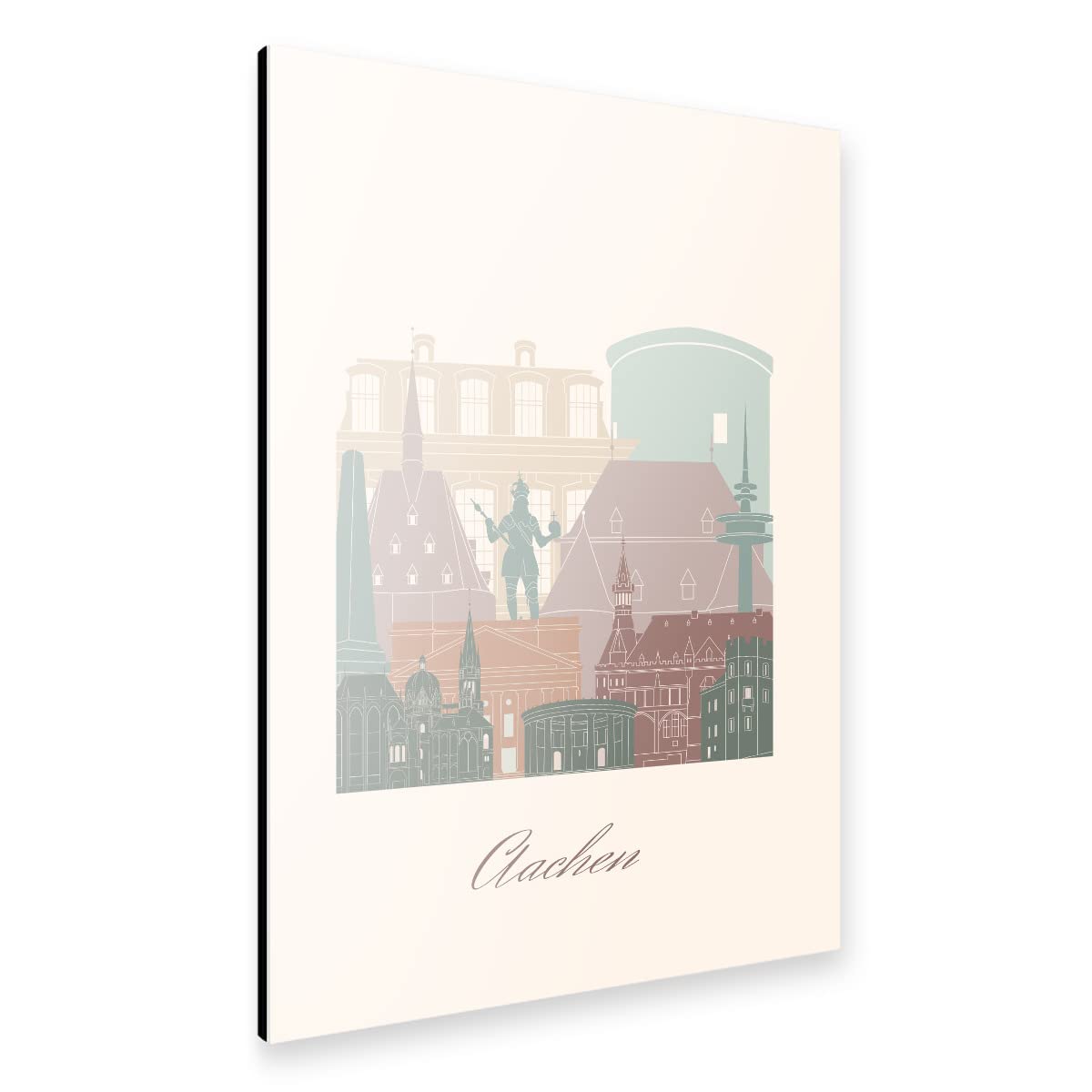 artboxONE Alu-Print 60x40 cm Aachener Skyline - Salbeigrün von Künstler GREENGREENDREAMS