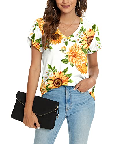 KUOTAI Womens Tops Summer Casual T Shirts V Neck Petal Sleeve Blouses Shirts2
