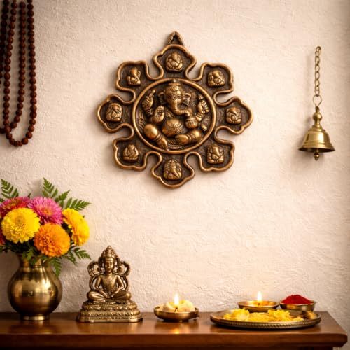 Image of Collectible India 9 Mukhi Ganesha Metal Wall Hanging, Ganesh Idol- Vastu Decor | Home Decor Items for Living Room Hall | Housewarming Gift, Wedding Anniversary Birthday Return Gift for Woman Man