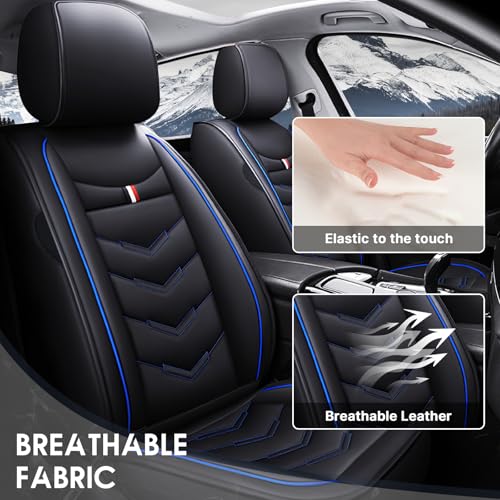 Image of Car Seat Cover 2 Seats for Nissan 370Z 2009-2020, Durable Wear Resistant Waterproof Vehicle Cushion Cover, Breathable No Odor Premium Leather Vehicle Seat Covers.(Standard,Black Blue)