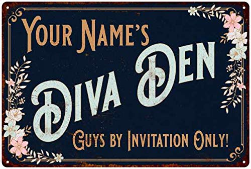 Personalized Diva Den Sign Your Name She Shed Shack Signs Victorian Tin Wall Décor Art Decorations Plaque Her Vintage Blue Babe Cave Gift 8x12 Metal 208120109001