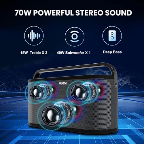 RHM K888 Karaoke Machine with Powerful & Clear Sounds, 2 Wireless Microphones & Echo/Treble/Bass Adjustment, 8 Hours Playtime, 4 Music Modes, Support Bluetooth 5.0/AUX/USB for Home/Party/Outdoor