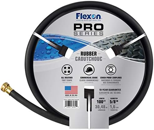 Flexon 5/8" x 100Ft Premium Rubber Garden Hose – Heavy-Duty, Commercial-Grade, All-Weather Flexibility, High Burst Strength, Crush-Proof Couplings, Kink-Resistant, Ideal for Landscaping and Job Sites