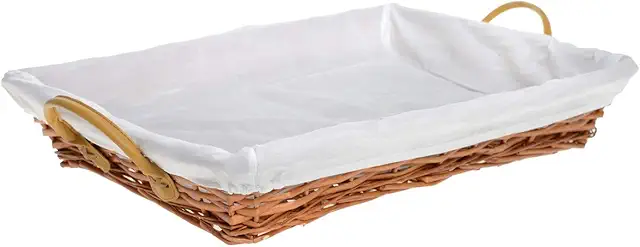 Bandeja Plancha Mimbre Natural - Cesta Colada Rectangular con Forro y Asas 60x40x10 cm